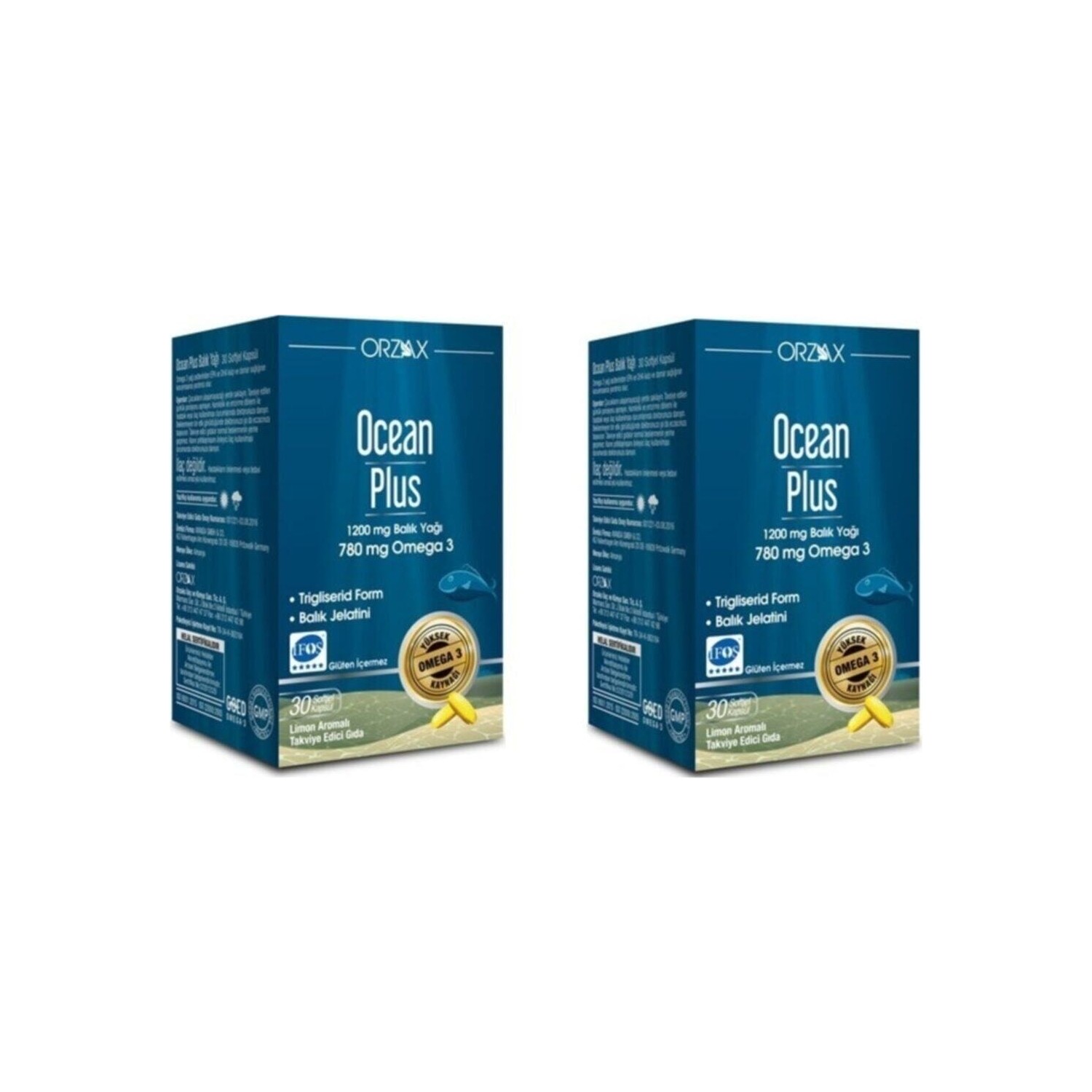 Омега-3 Plus Orzax Ocean 1200 мг со вкусом лимона, 2 упаковки по 30 капсул