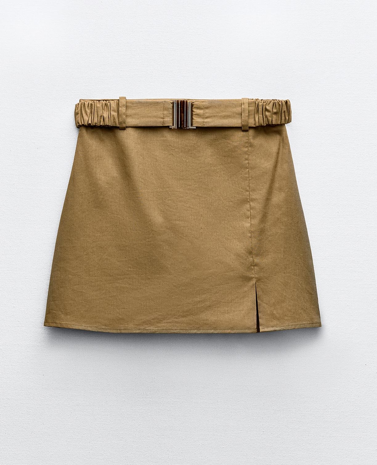 цена Юбка-шорты Zara Linen Blend With Belt, бежевый
