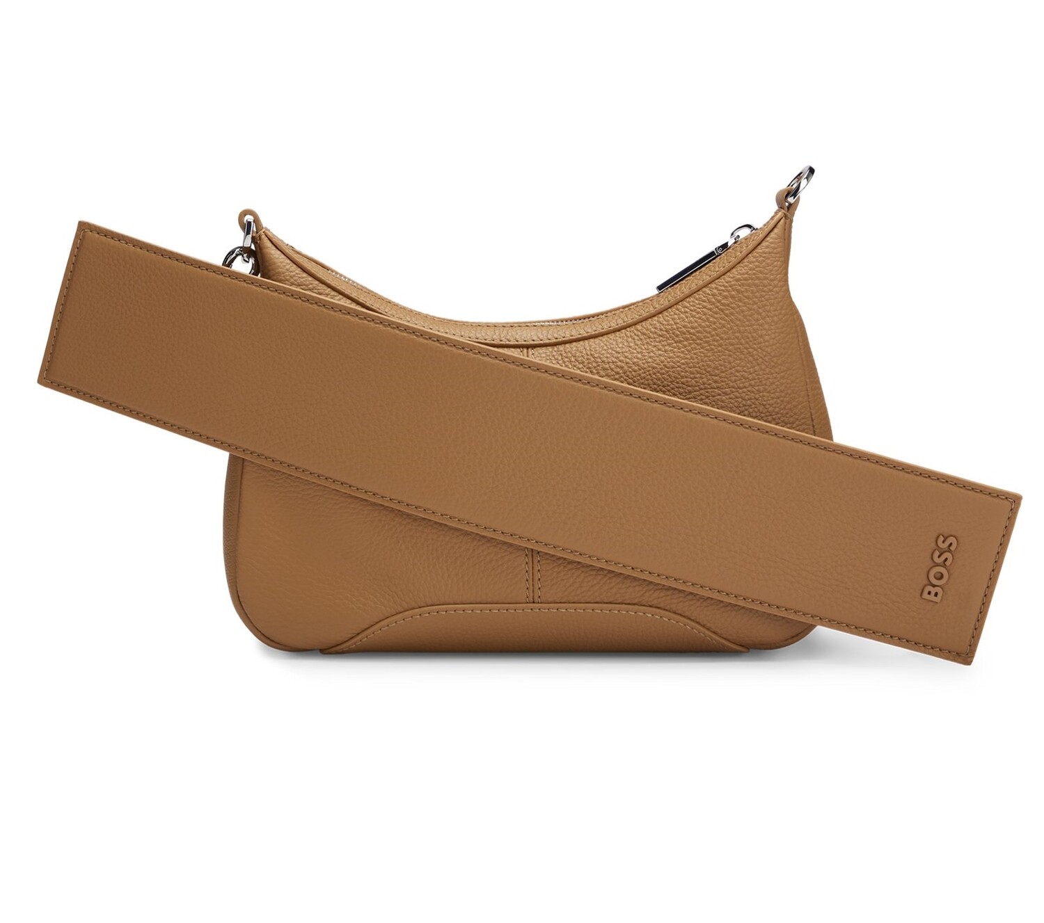 

Сумка хобо Hugo Boss Grained Leather With Branded Hardware, бежевый