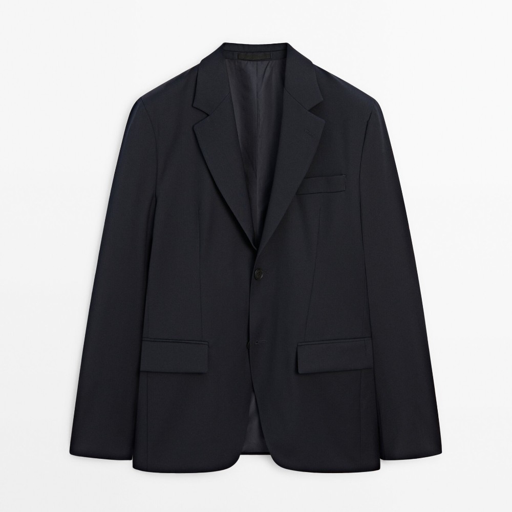 Пиджак Massimo Dutti Wool Stretch Suit, темно-синий костюмный пиджак massimo dutti party bi stretch wool suit черный