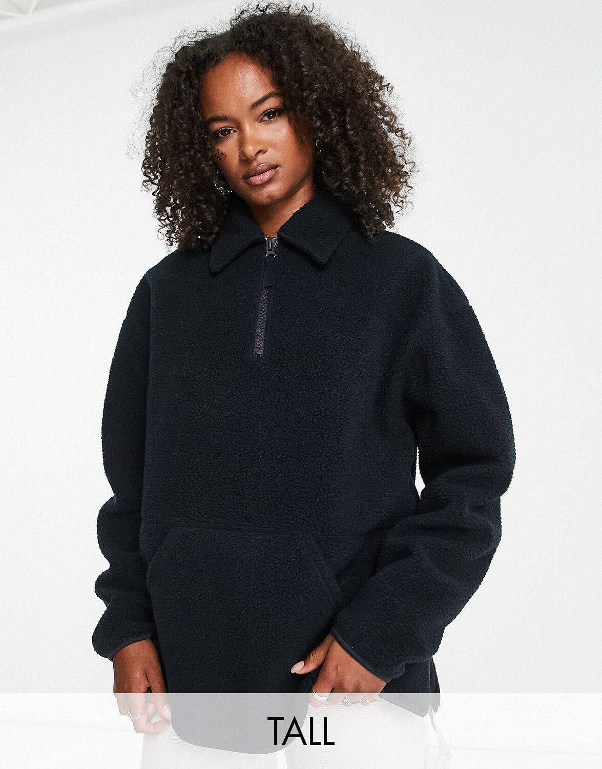 

Сланцевая футболка с воротником на молнии Topshop Tall borg, Черный