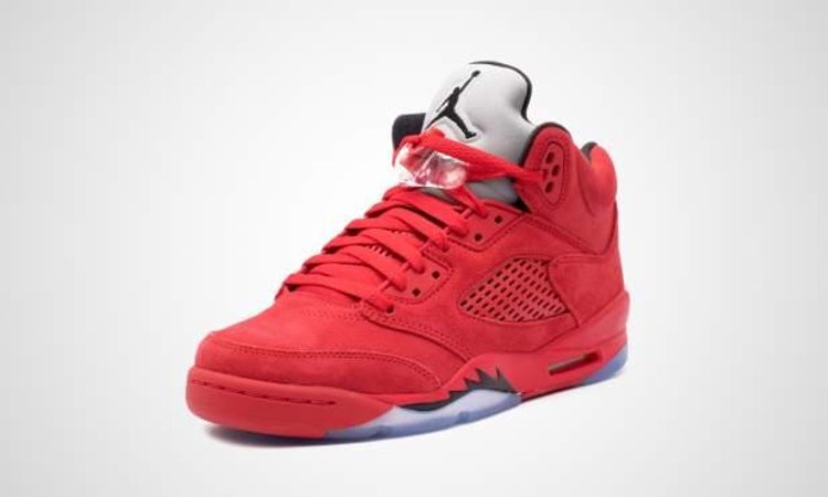 Nike air jordan 5 red clearance suede