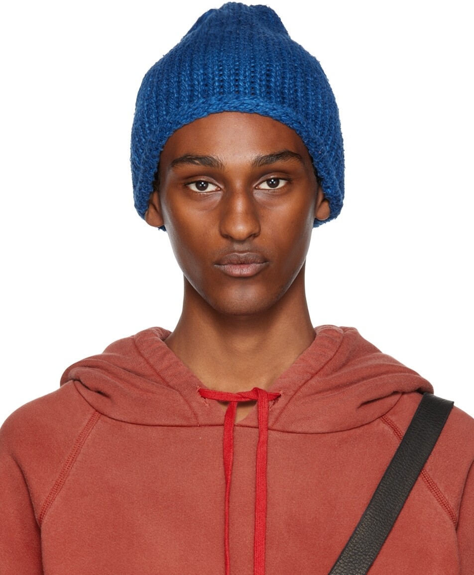 

Вязаная шапка в рубчик цвета индиго Greg Lauren
