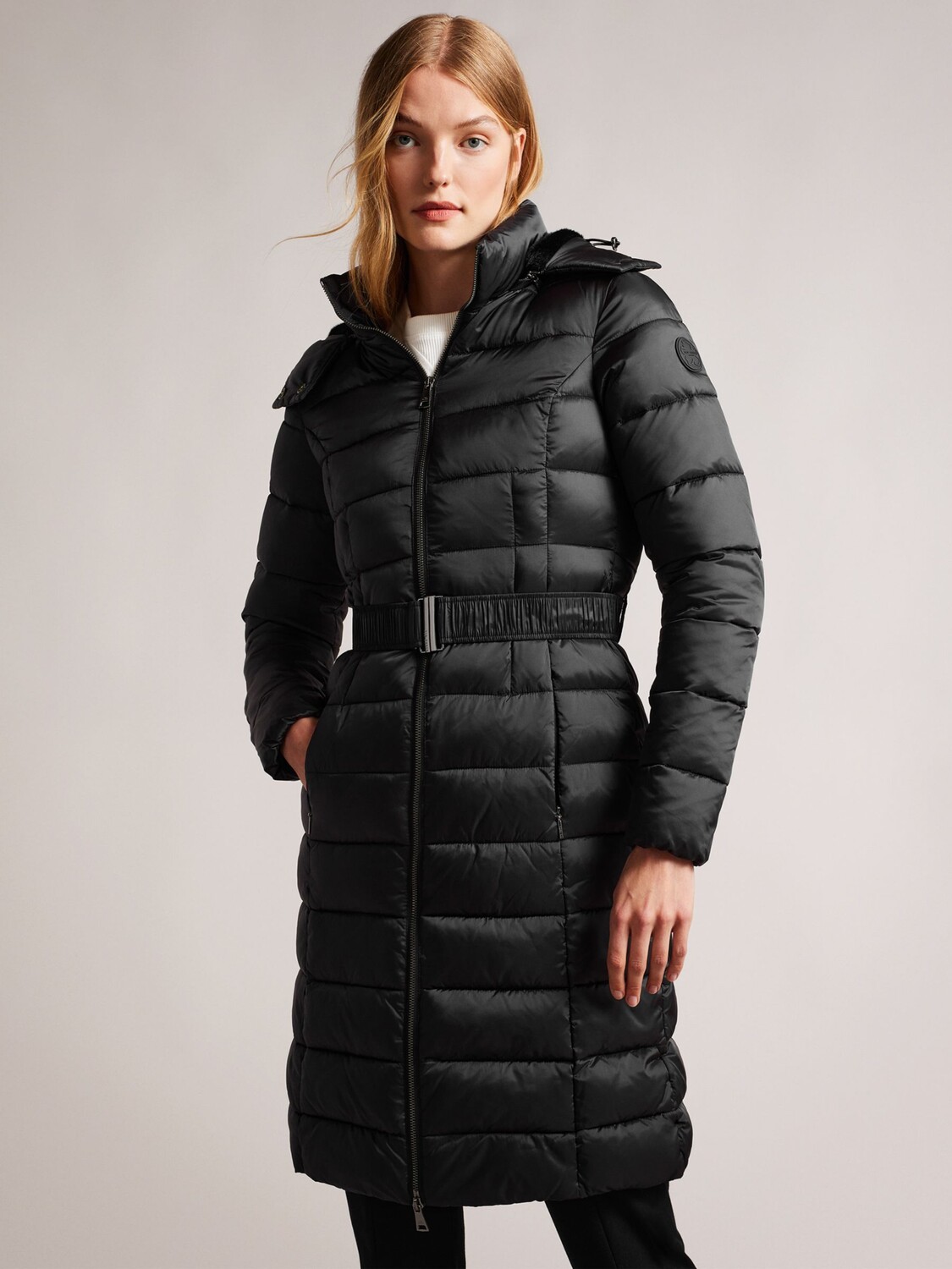 

Удлиненное пуховое пальто с капюшоном Ted Baker Aliciee, черный