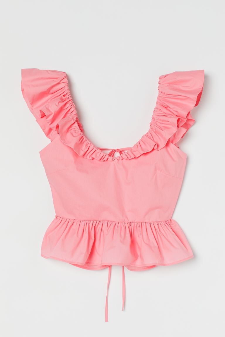 

Хлопковый топ с баской H&M, розовый