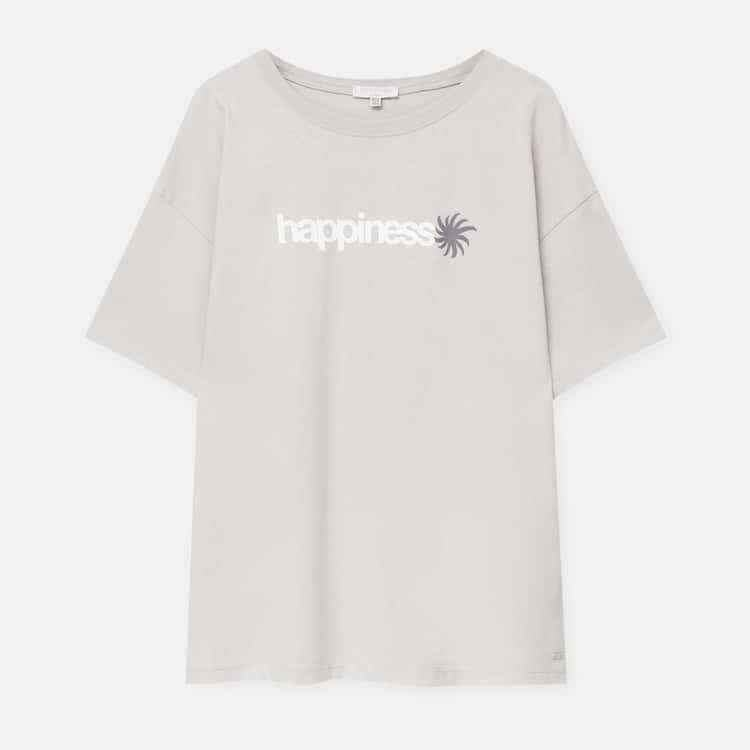 

Футболка Pull&Bear с короткими рукавами ‘Happiness’, светло-серый