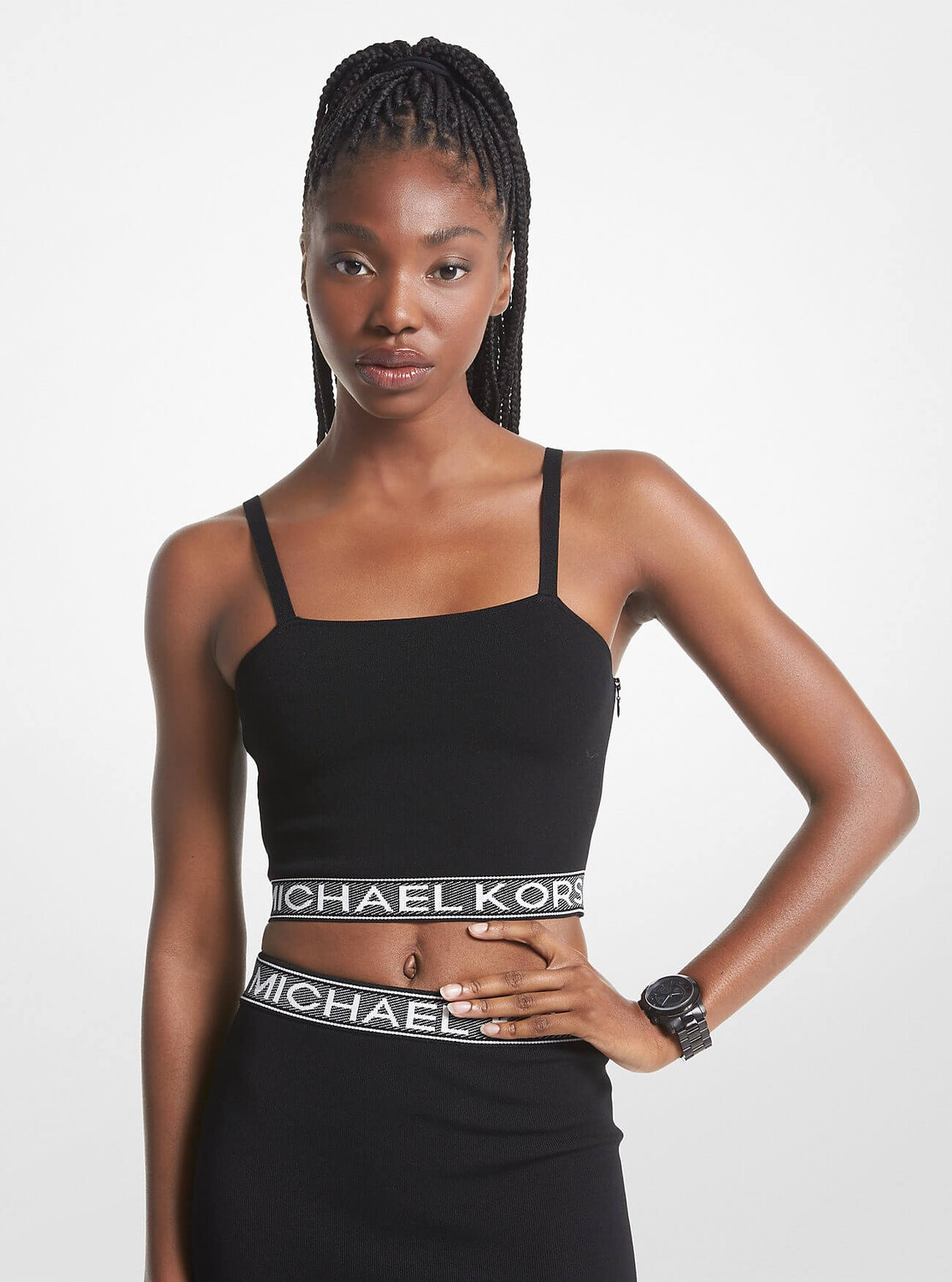 

Майка Michael Michael Kors Logo Tape Stretch Knit Tank, черный