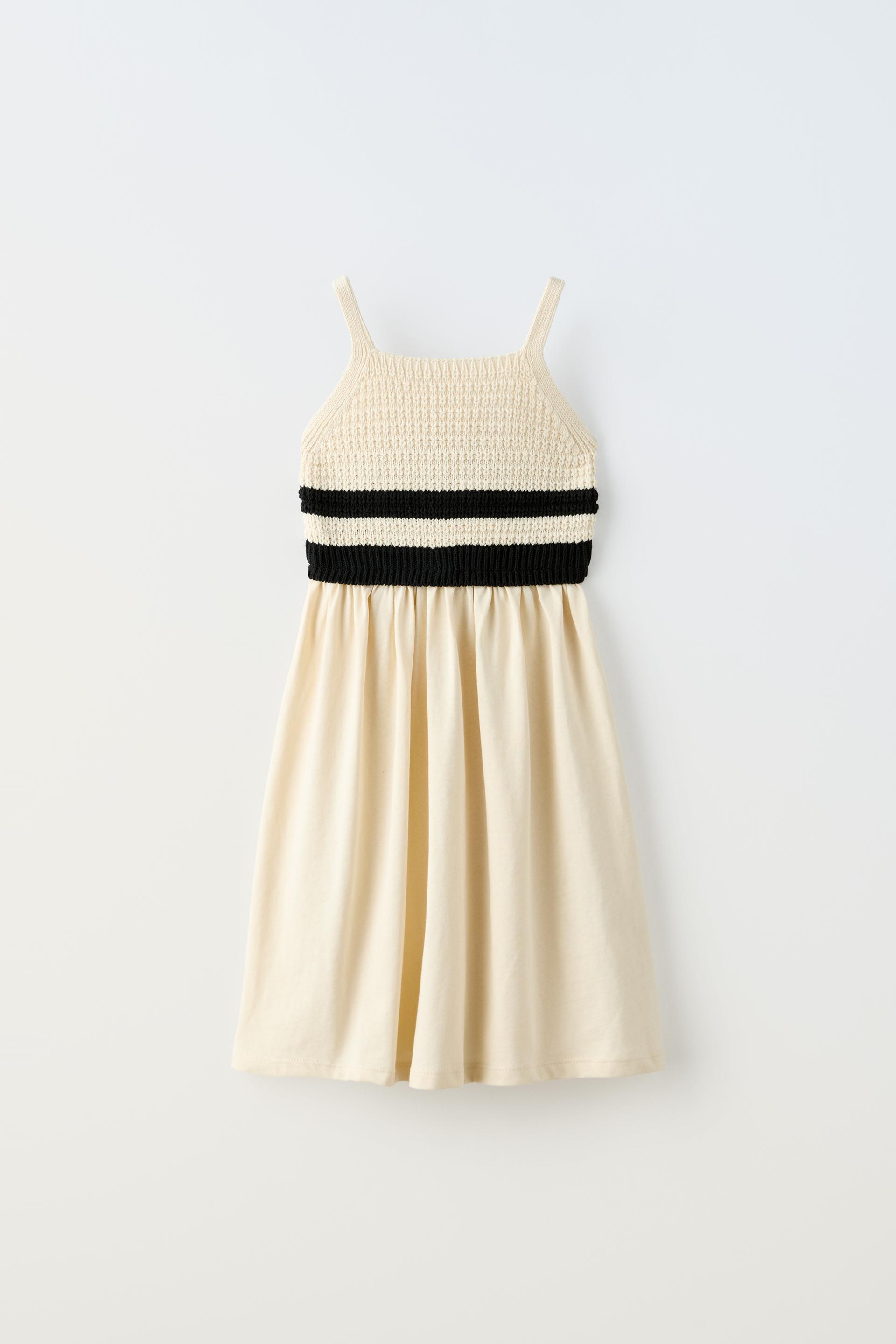 цена Платье Zara Contrasting Crochet, кремовый
