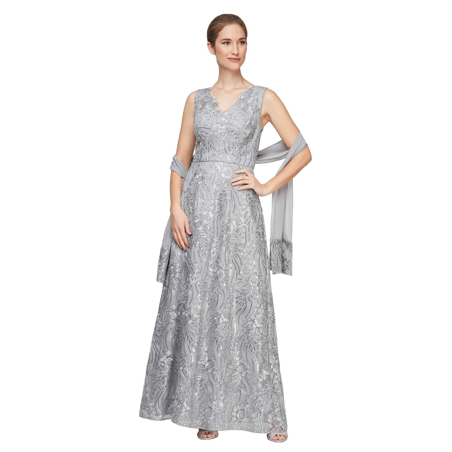 

Платье Alex Evenings, Long Embroidered Sleeveless V-Neck Dress
