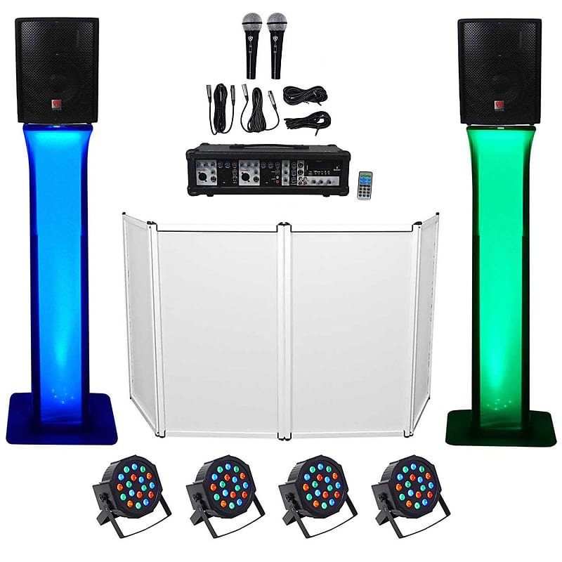 Пакет DJ 10-дюймовые динамики + Bluetooth-микшер + микрофоны + штатив + тотемные стойки + фасад + освещение Rockville RPG2X10+(2) RTP32W+RFAAW PACK