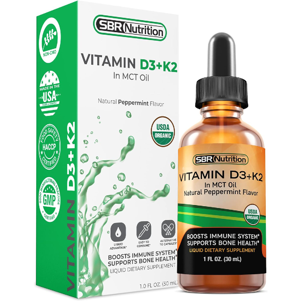Витамин D3 + K2 (MK-7) SBR Nutrition MAX Absorption, мята перечная, 30мл orthomol витамины d3 k2 спрей для иммунной системы и здоровья костей 20 мл