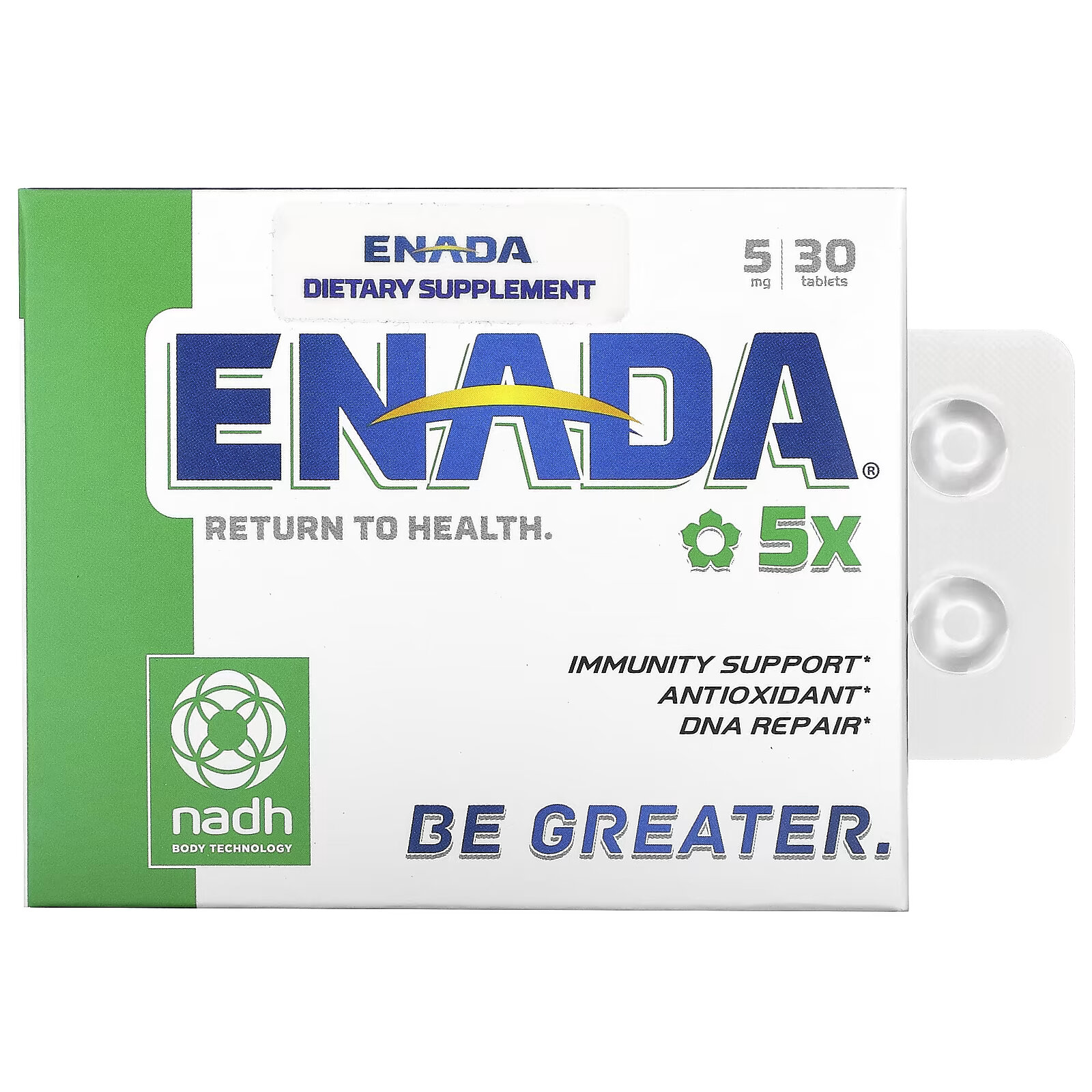 ENADA, 5x, 5 мг, 30 таблеток source naturals никотинамидадениндинуклеотид enada 5 мг 30 таблеток