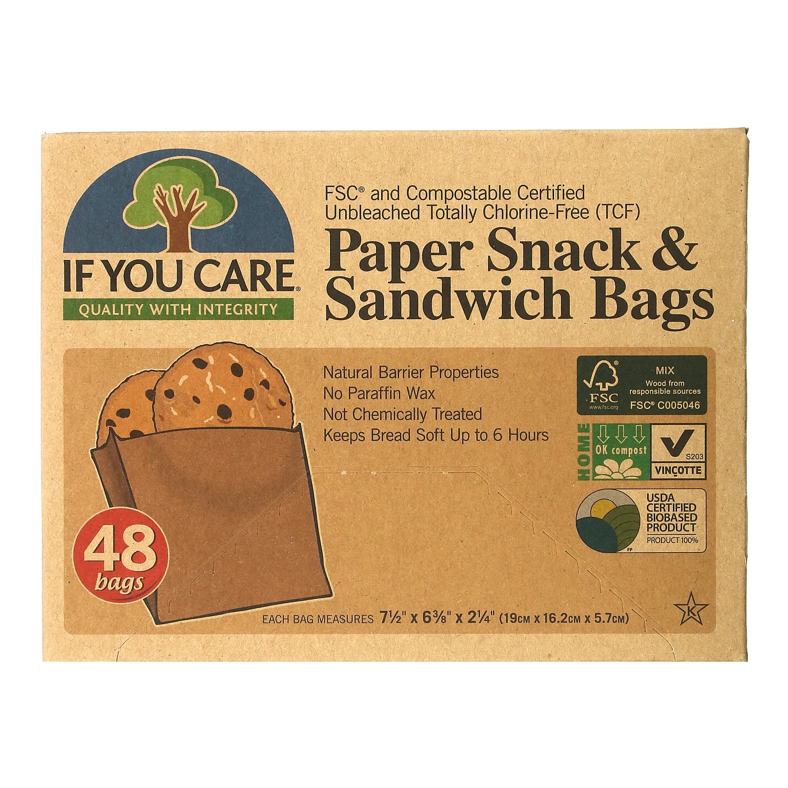 Бумажные Пакеты If You Care для снеков и сэндвичей, 48 пакетиков 24 шт бумажные коробки для печенья