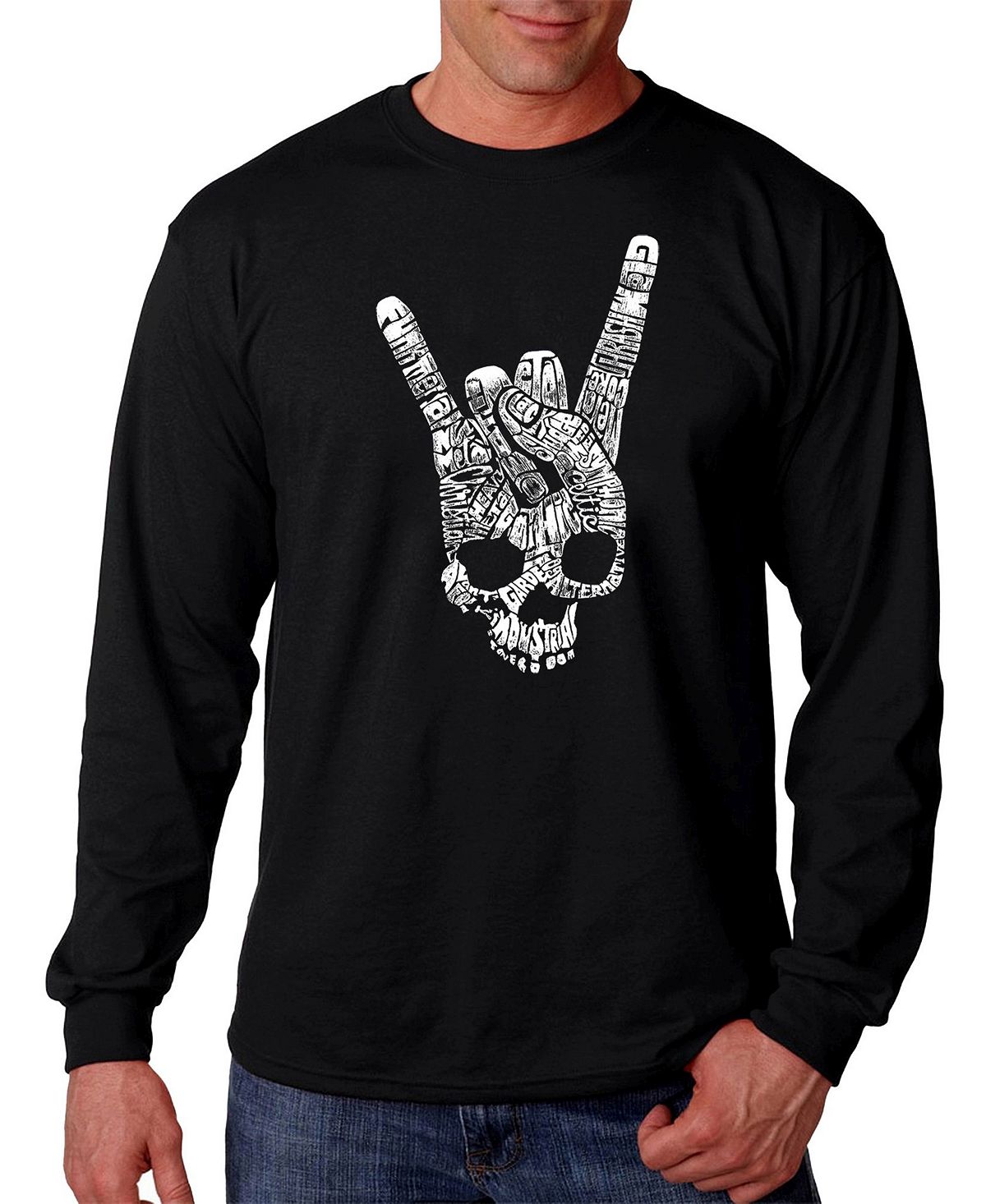Мужская футболка с длинным рукавом в стиле хэви-метал жанры word art LA Pop Art, черный