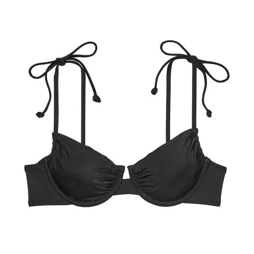 

Верх от купальника Victoria's Secret Swim Ruched Shine Underwire Adjustable Bikini, чёрный