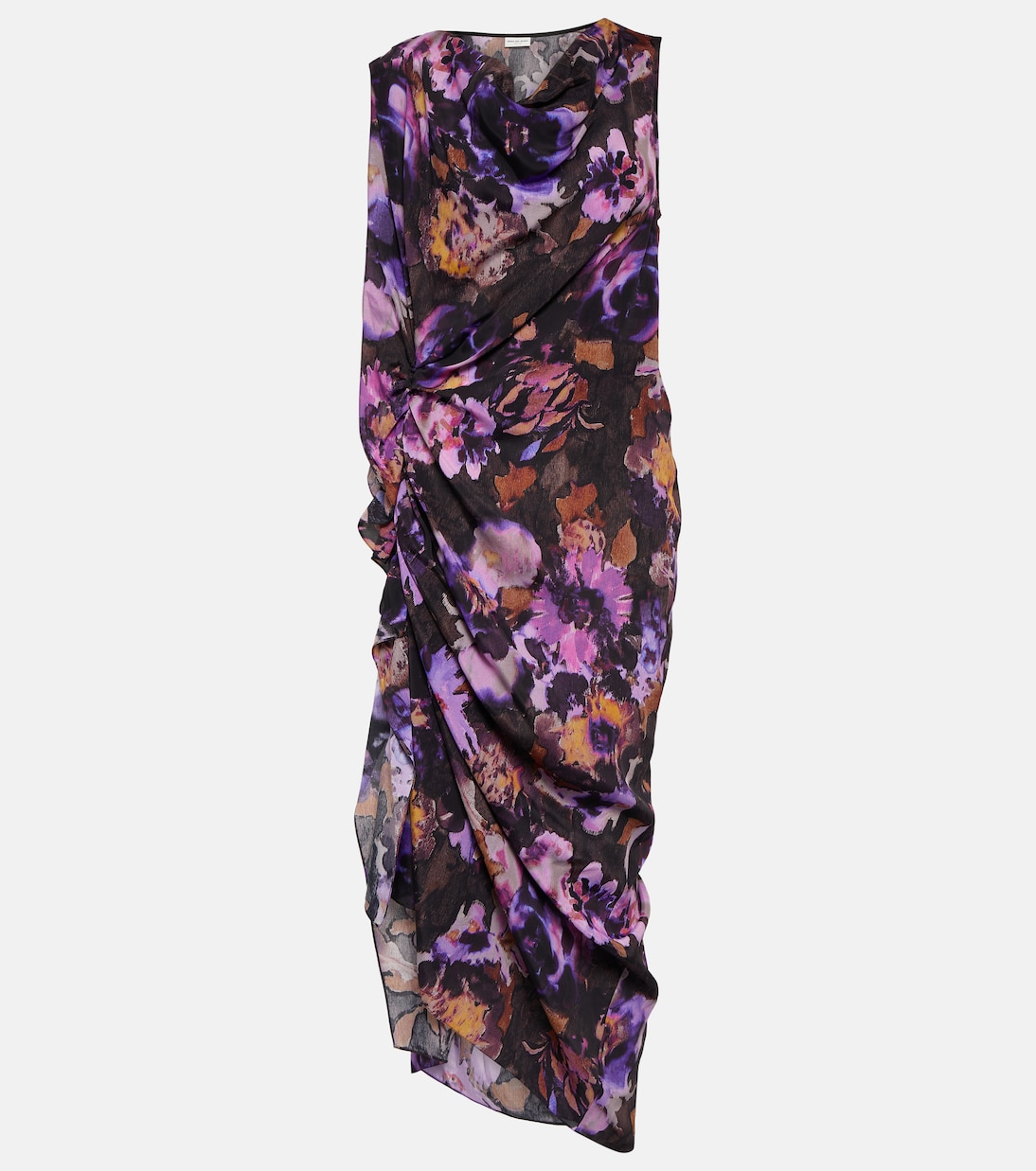 цена Атласное платье миди dinam с цветочным принтом Dries Van Noten, мультиколор