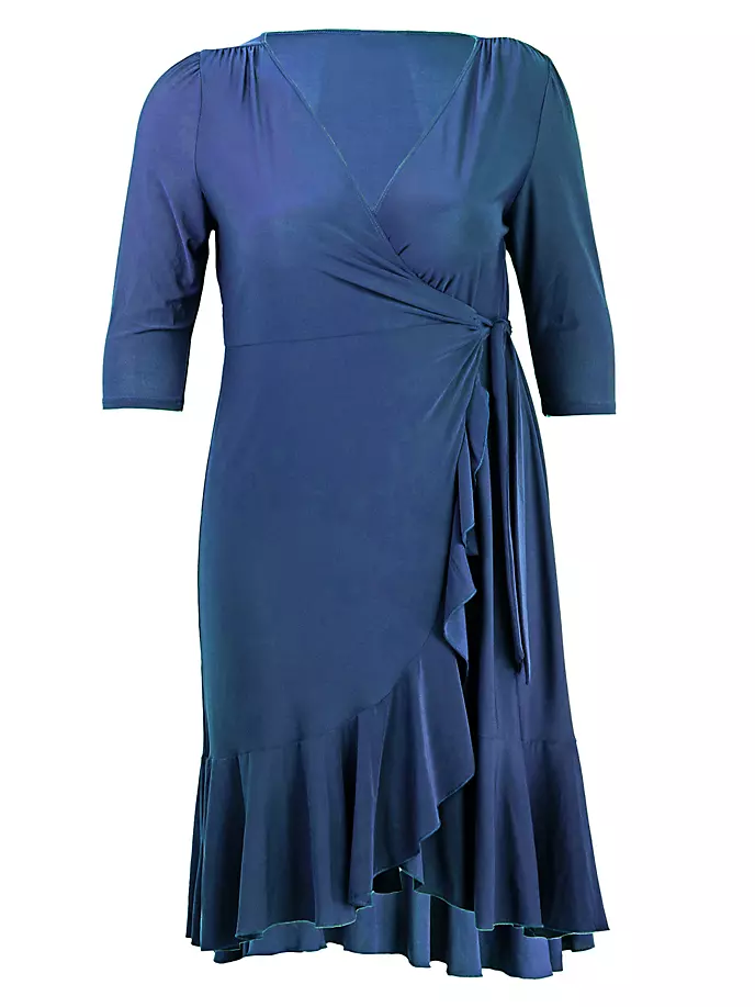 Платье миди с запахом и воланами Whimsy Kiyonna, синий платье с запахом и воланами h