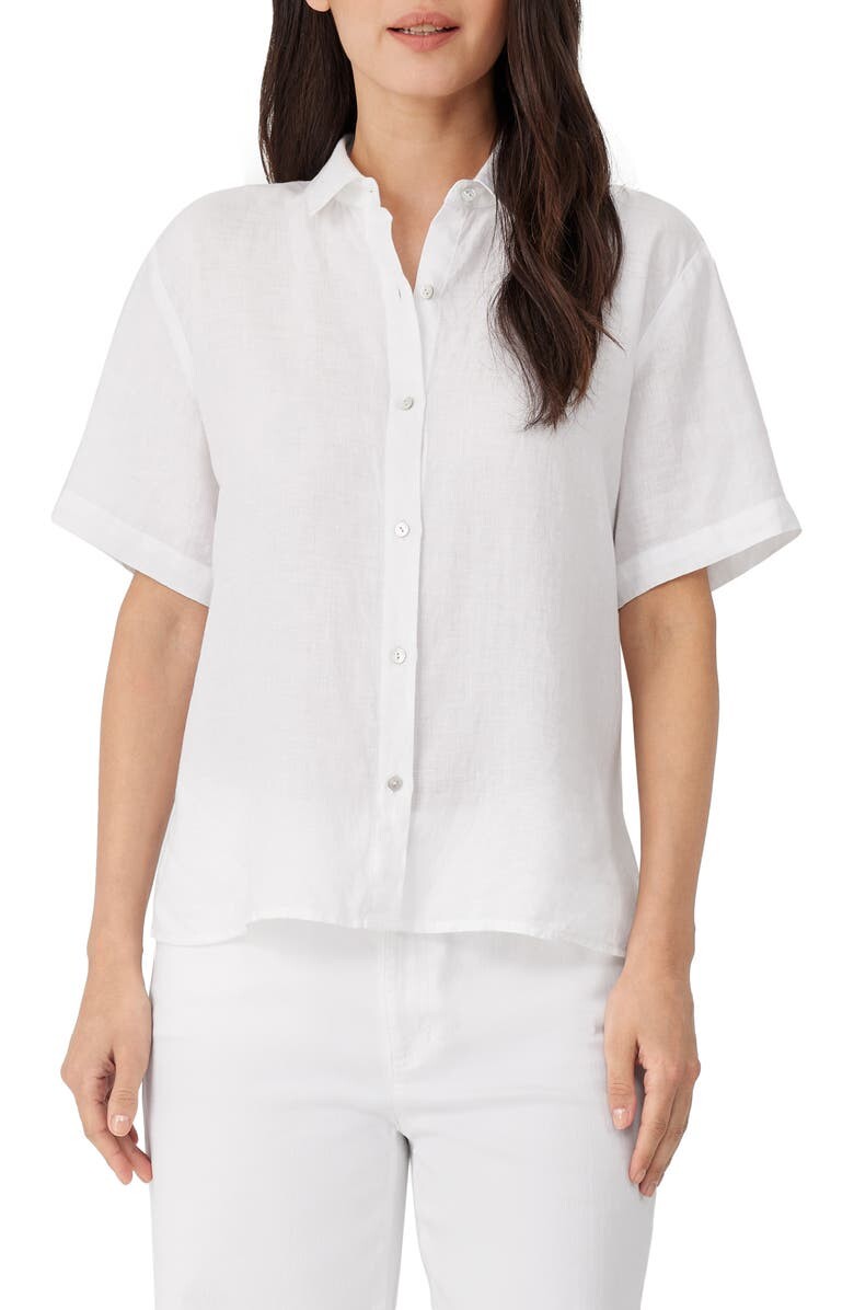 

Льняная рубашка на пуговицах с классическим воротником EILEEN FISHER, белый