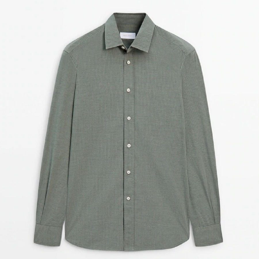 Рубашка Massimo Dutti Slim Fit Extra Fine Cotton, зеленый рубашка uniqlo extra fine cotton striped голубой