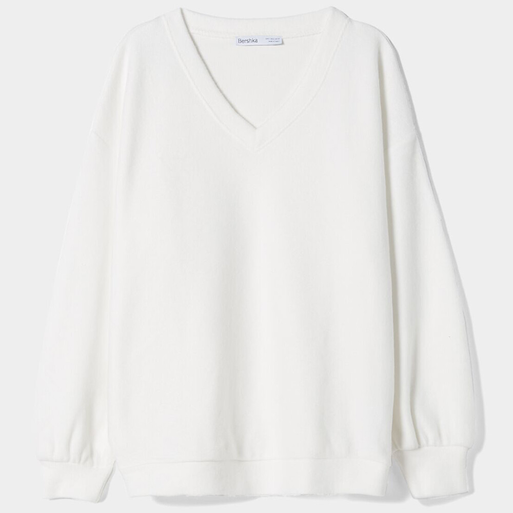 

Джемпер Bershka V-neck, белый