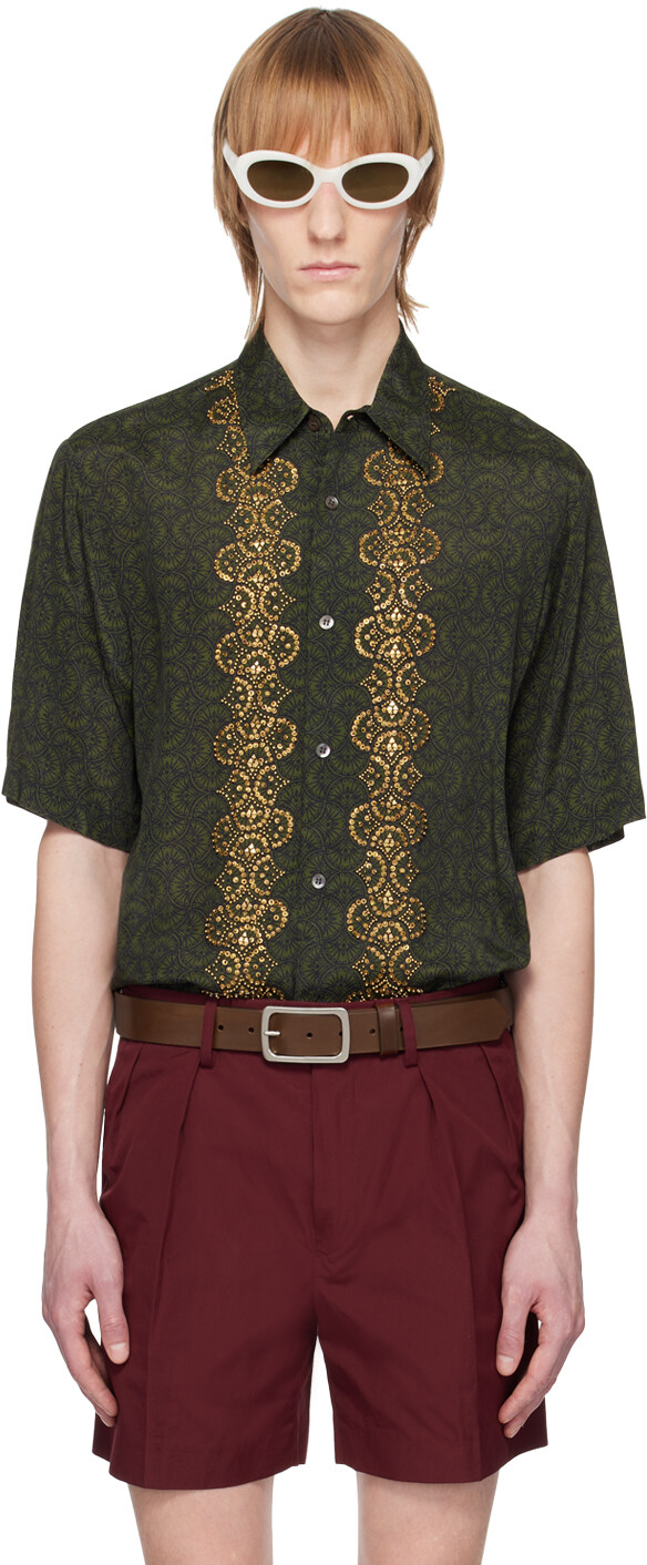 

Рубашка цвета хаки с рисунком Dries Van Noten