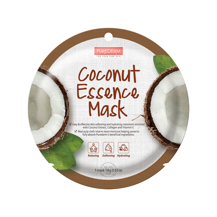 Purederm Тканевая маска Coconut Essence Mask Кокос 18г дизао маска тканевая двухэтапная коллагеновая для лица шеи и век 100% коллаген 10