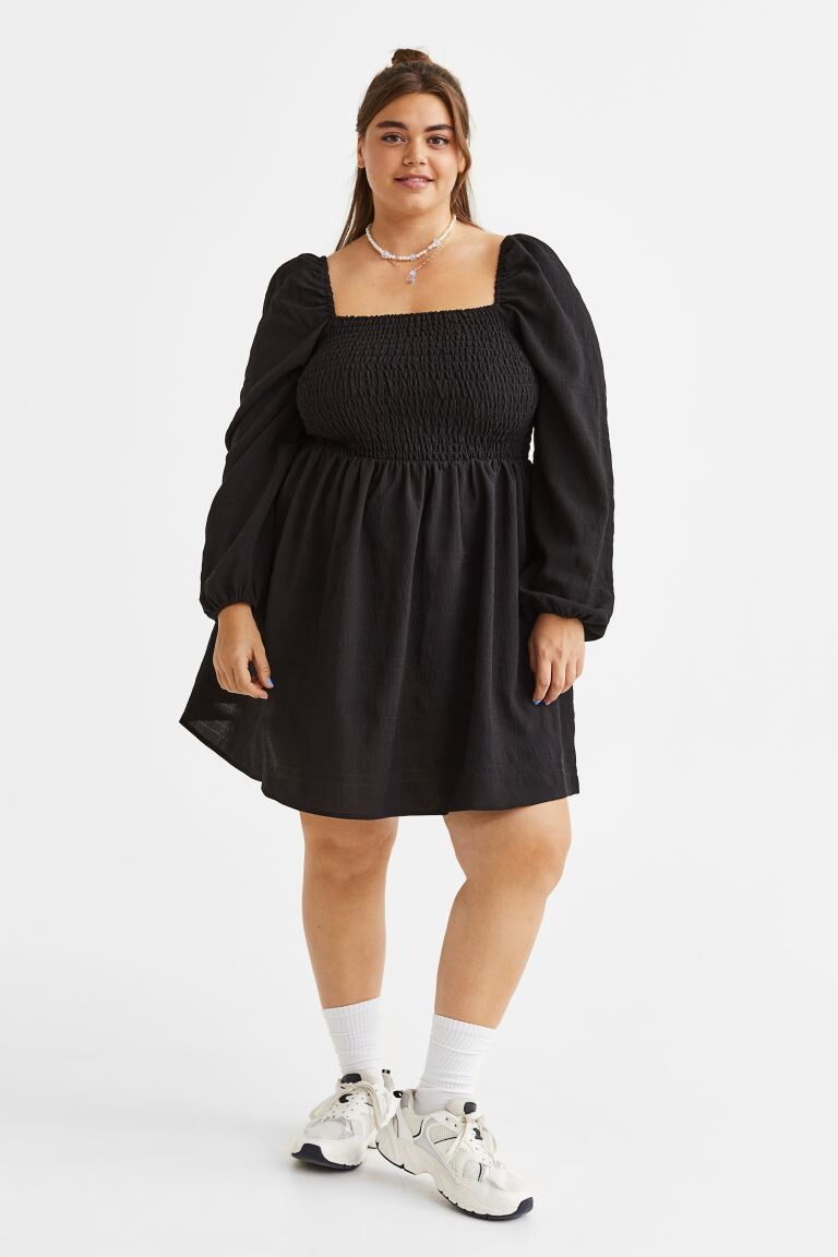 

H&M+ Платье из крепа с эластичными сборками, черный