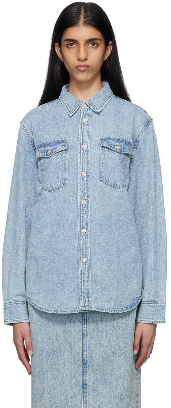 

Синяя джинсовая рубашка с эффектом потертости WARDROBE.NYC