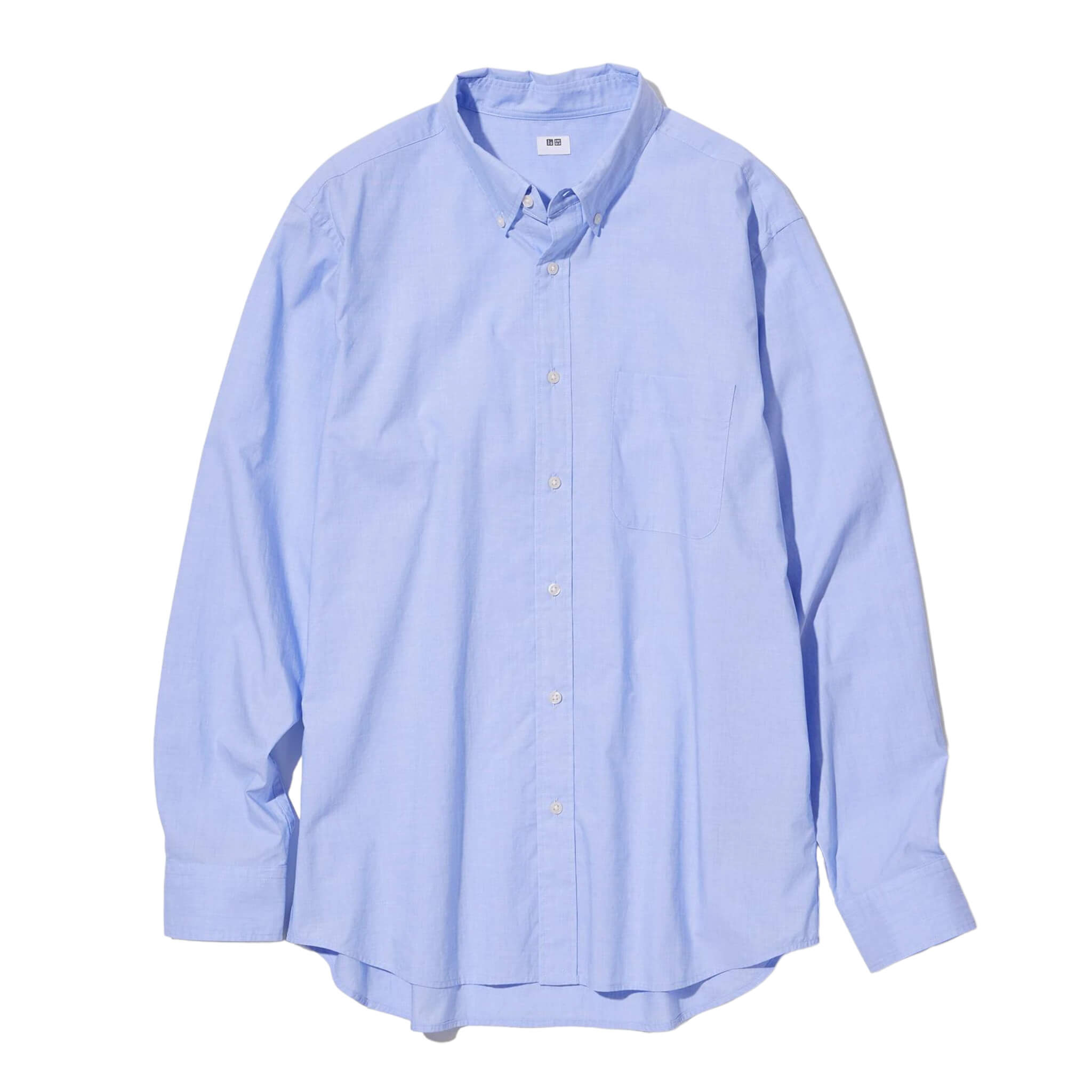 Рубашка Uniqlo Extra Fine Cotton Broadcloth Long Sleeve, голубой цена и фото