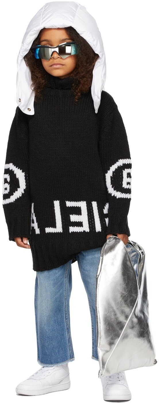 

Детская черная водолазка с логотипом интарсия MM6 Maison Margiela