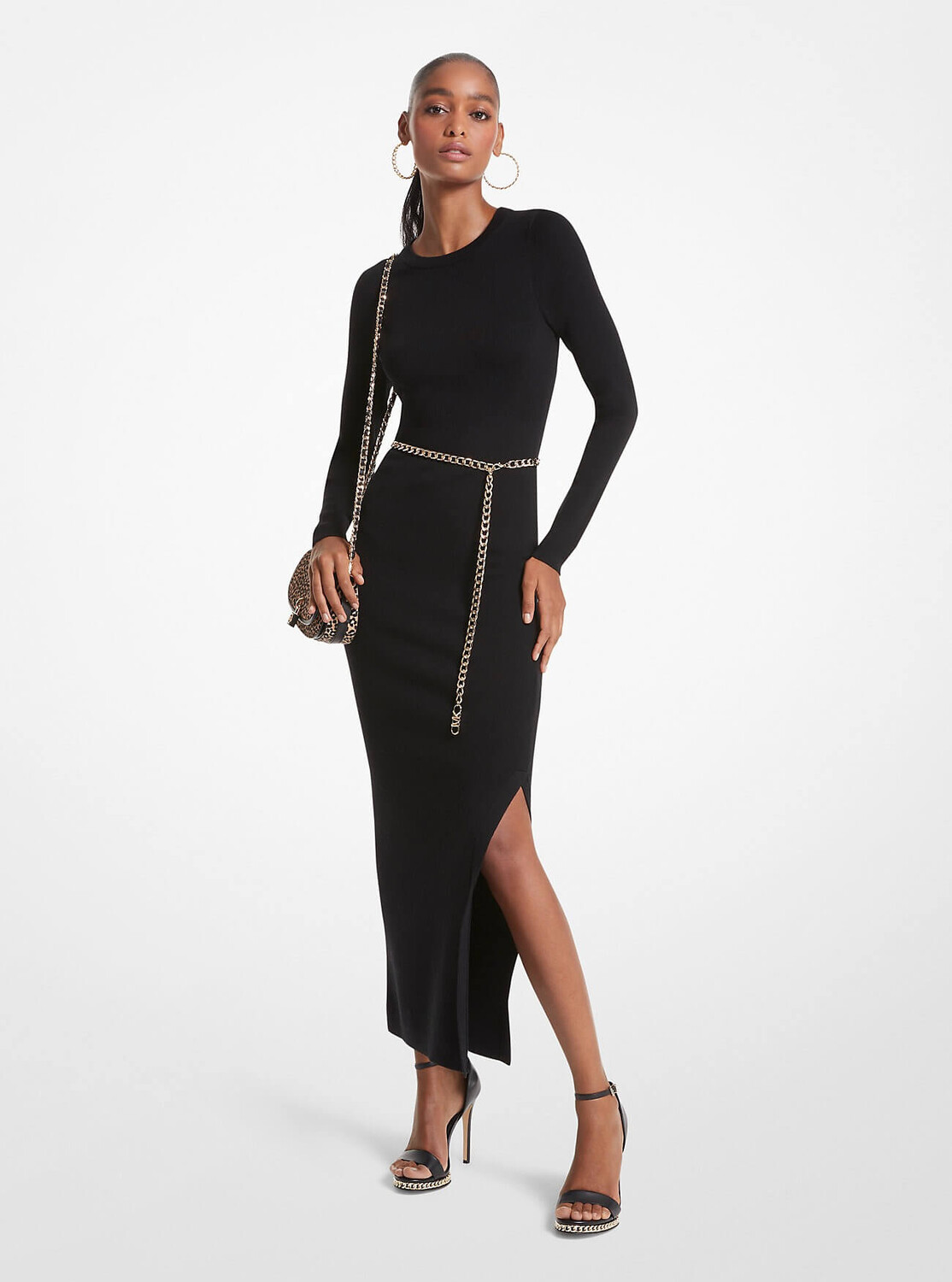 

Платье миди Michael Michael Kors Wool Blend Belted, черный