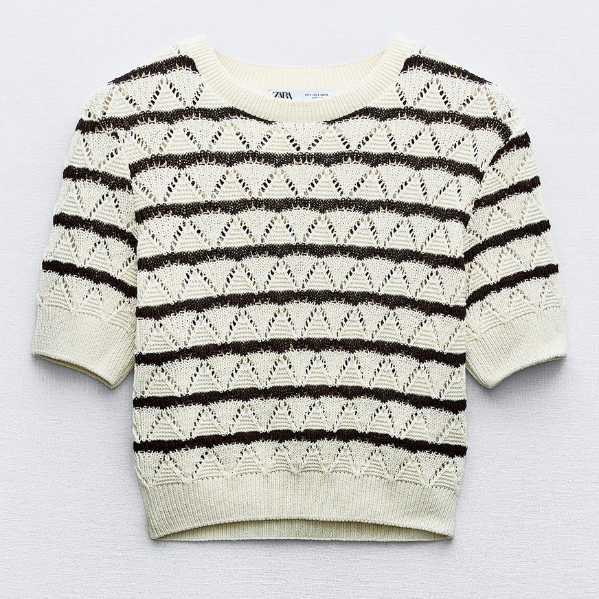 Топ Zara Striped Knit, белый/черный