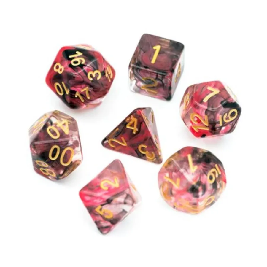 

Набор Poly — черный и розовый дым с золотом (7), Dice Sets - Resin/Acrylic - Rainbow & Multi-Colored (Foam Brain Games)