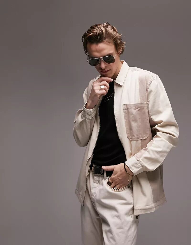 

Верхняя рубашка со вставками Topman цвета экрю и камня
