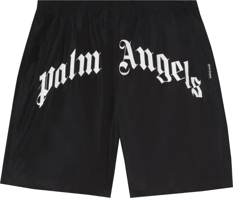 Шорты Palm Angels Curved Logo Swim Short 'Black/White', черный - фото