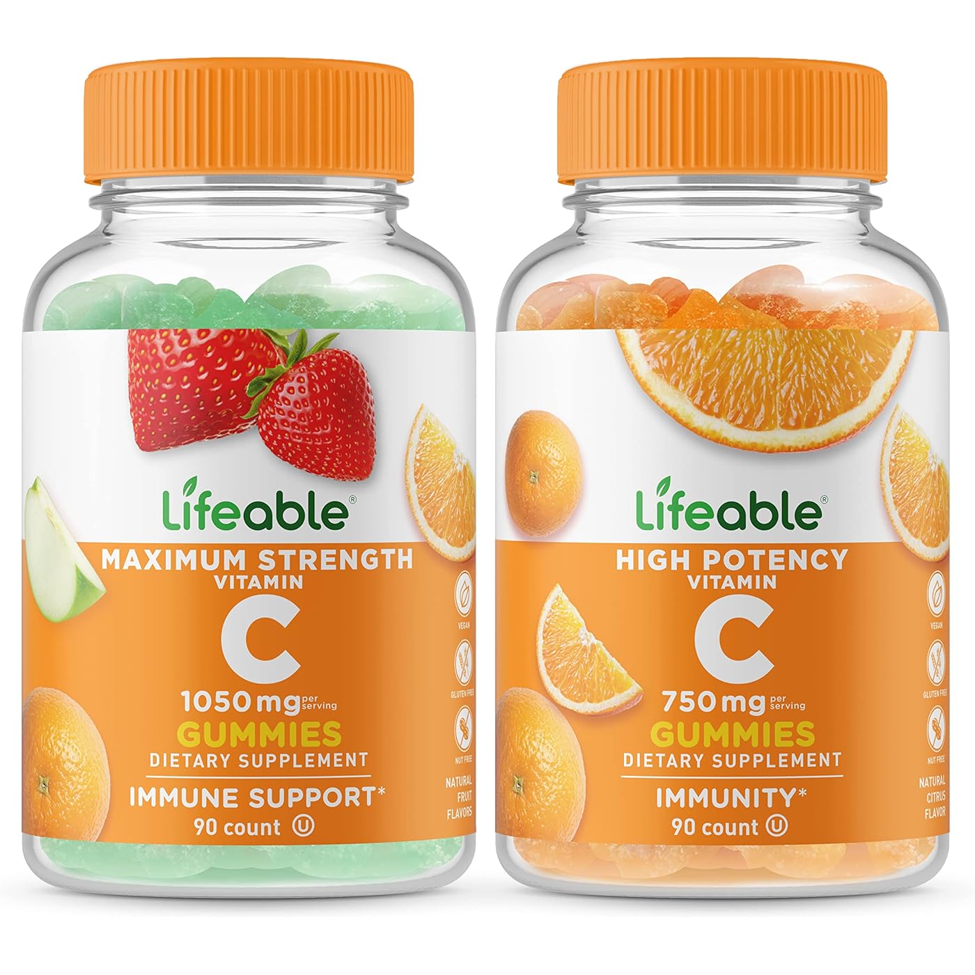 Набор витаминов Lifeable Vitamin C 1050 mg Immune Support & Vitamin C 750 mg Immunity, 2 предмета, 90 таблеток набор витаминов lifeable vitamin c 1050 mg