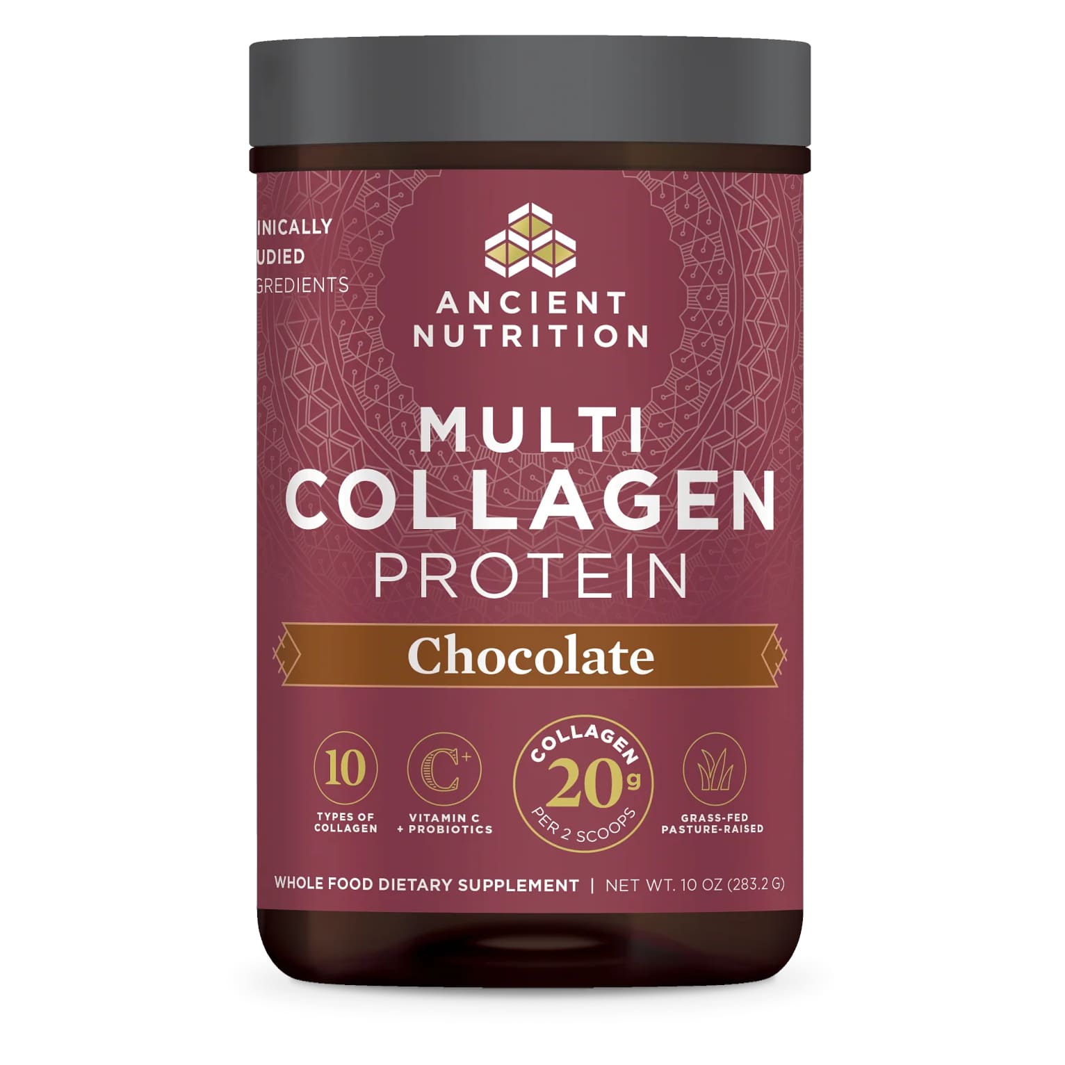 Коллаген Ancient Nutrition Multi Protein 10 Types Vitamin C + Probiotics Chocolate, 283,2 г биологически активная добавка beguana коллаген 180 гр