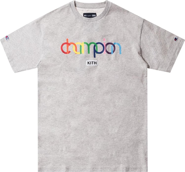 Футболка Kith x Champion Double Logo Tee 'Heather Grey', серый - фото