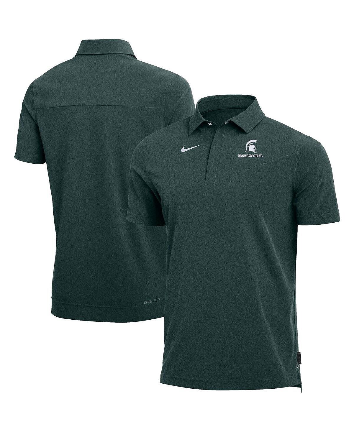 

Рубашка поло мужская зеленая с меланжевым покрытием michigan state spartans 2022 coach performance Nike, мульти