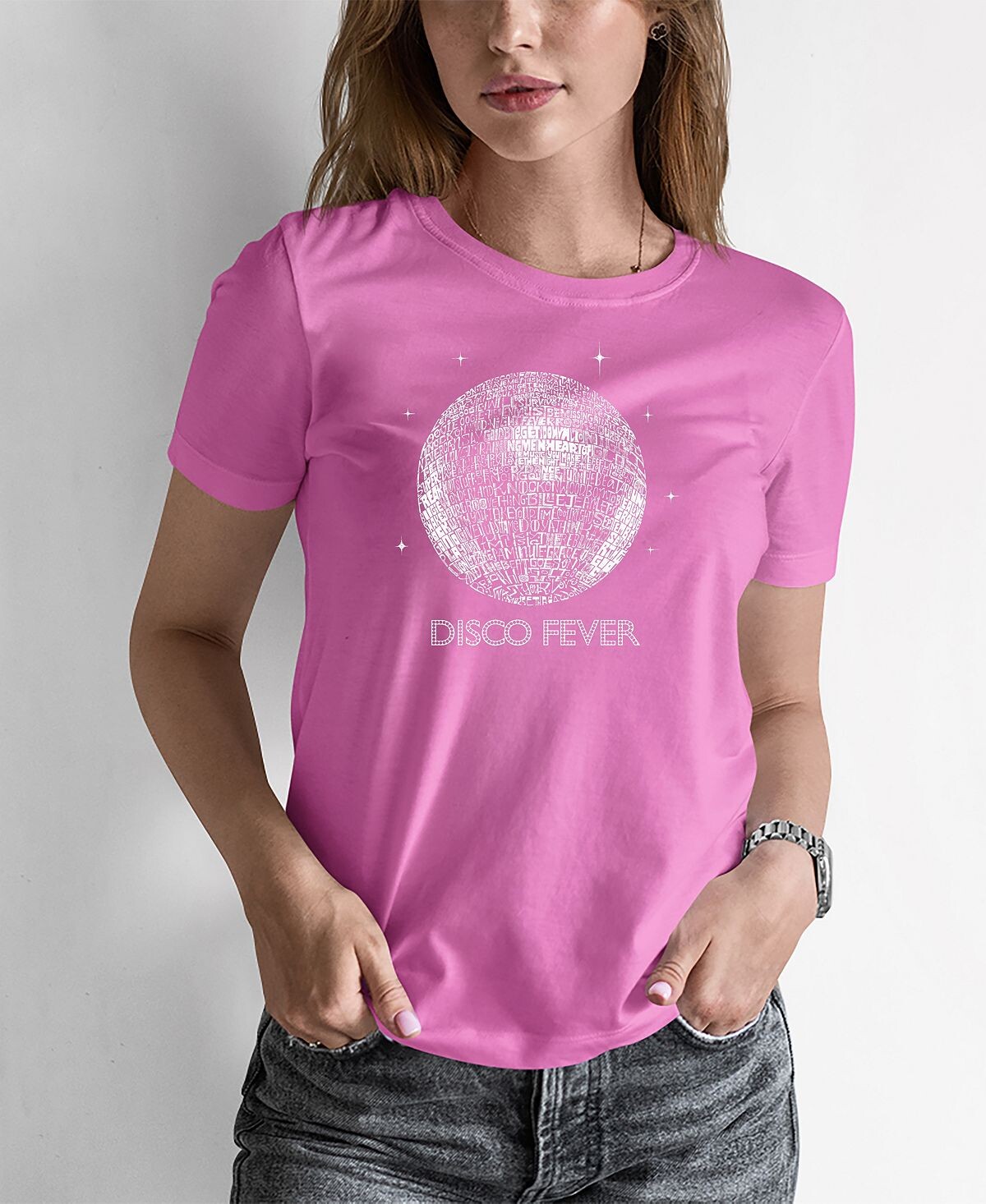 

Женская футболка word art disco ball LA Pop Art, розовый