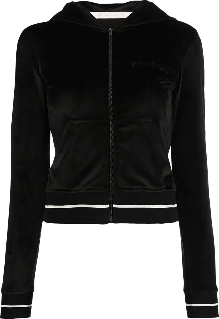 

Худи Palm Angels Chenille Mini Zipped Hoodie 'Black/Off White', черный
