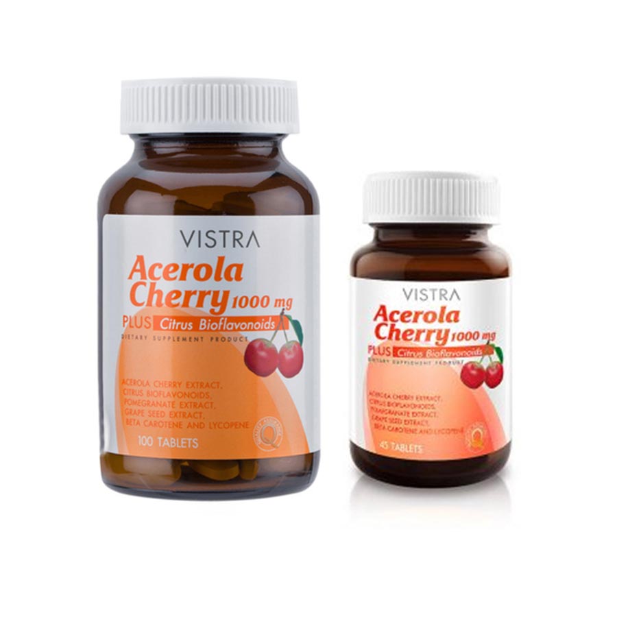 Пищевая добавка Vistra Acerola Cherry 1000 mg & Citrus Bioflavonoids Plus, 2 банки по 100+45 таблеток набор пищевых добавок vistra acerola cherry 1000 mg gluta complex 800 plus rice extract 45 30 таблеток