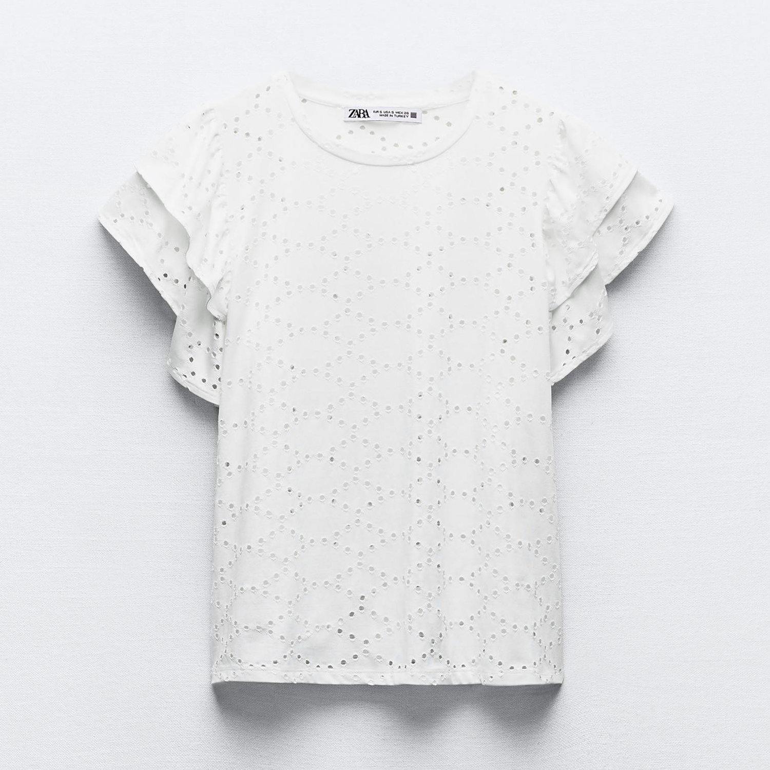 Футболка Zara With Cutwork Embroidery, белый футболка zara metallic thread embroidery белый