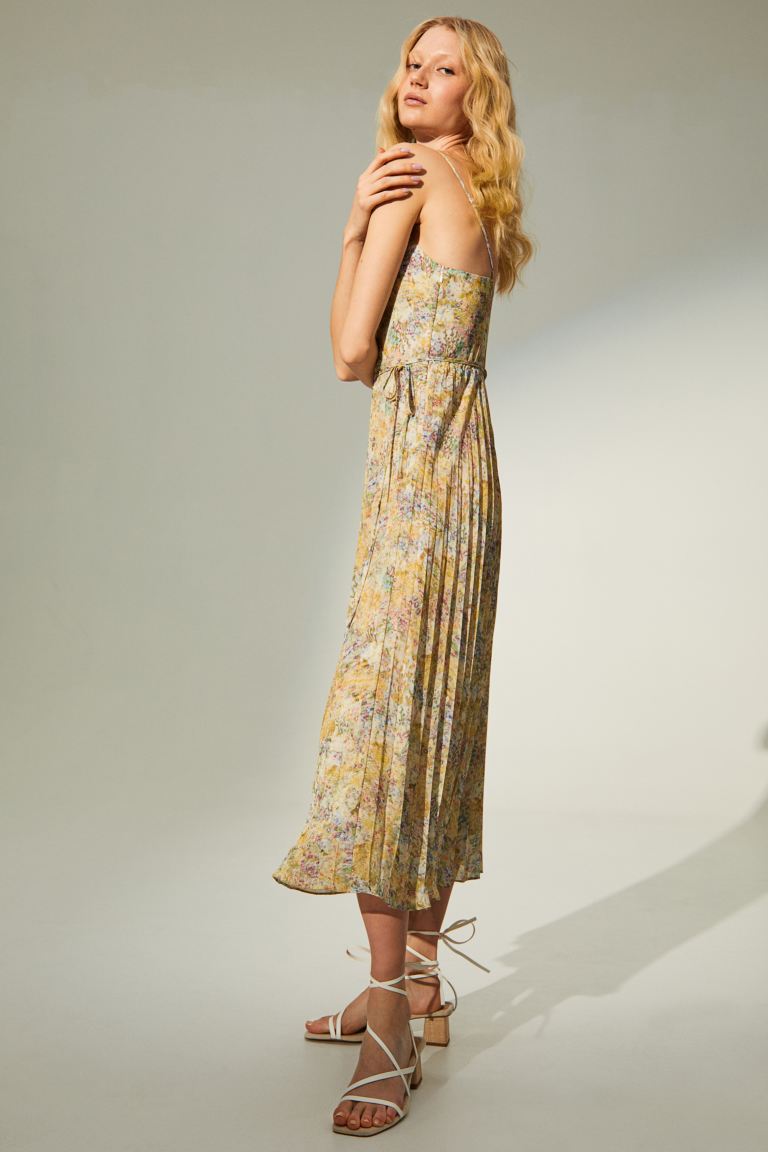 Плиссированное платье с запахом H&M, светло-желтый/цветы