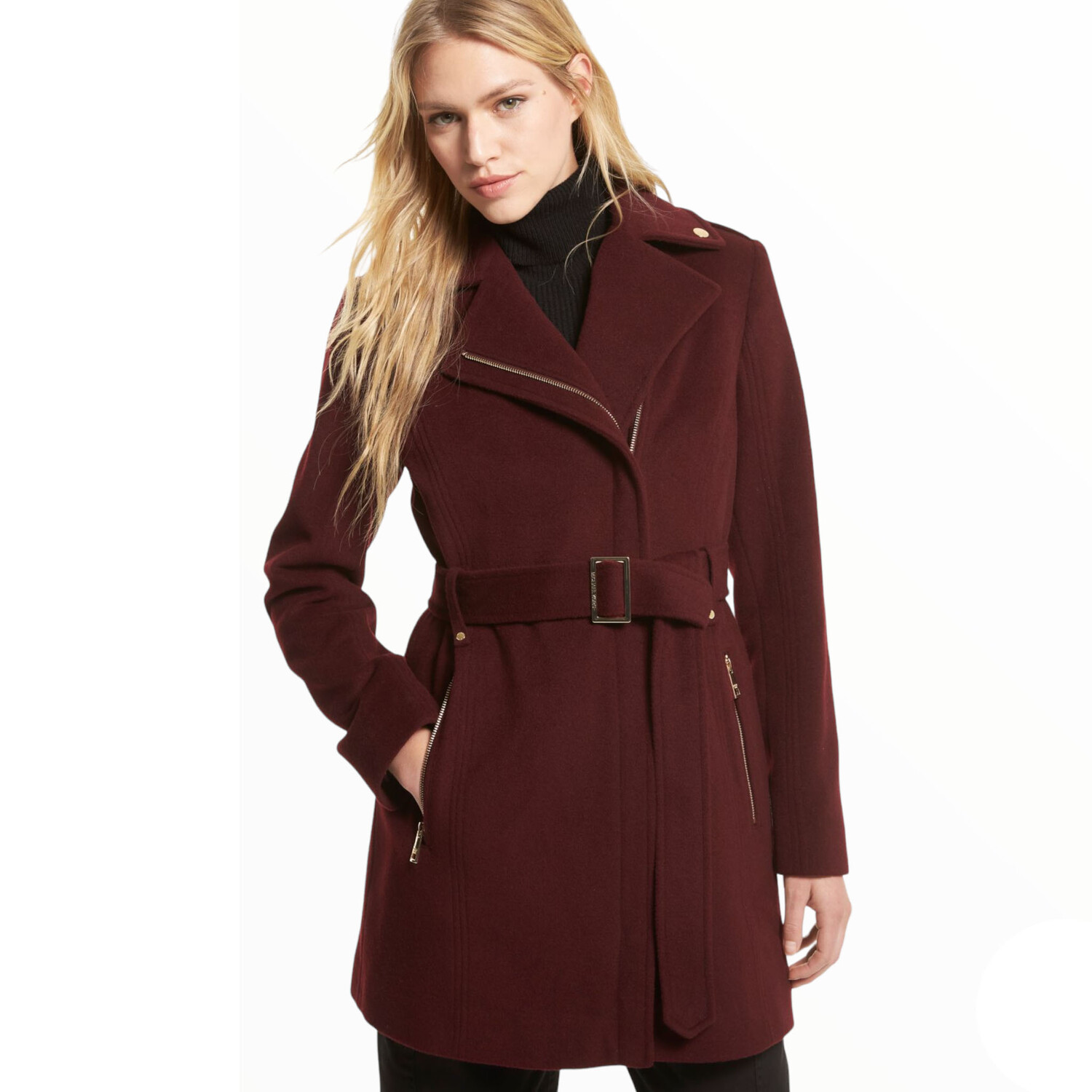 

Пальто Michael Michael Kors Wool Blend Belted, бордовый, Красный