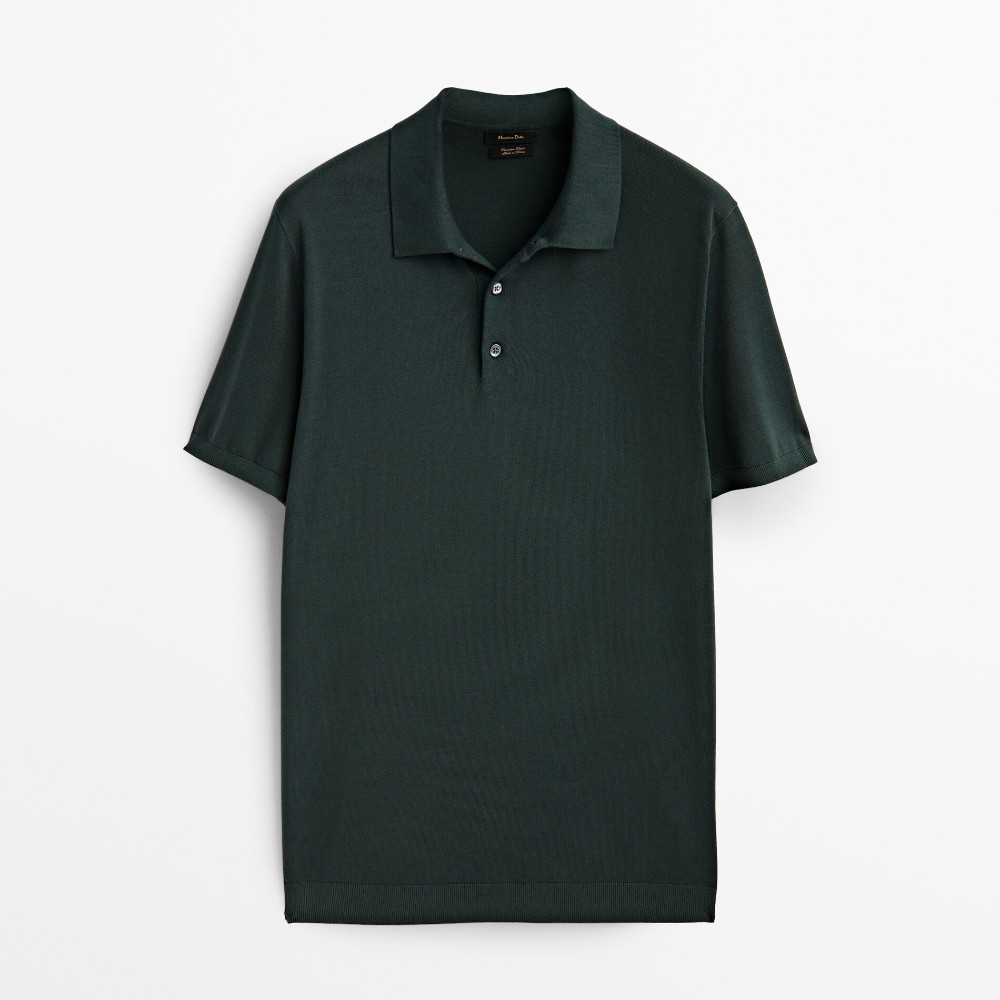 Свитер Massimo Dutti Short Sleeve Cotton Polo, зеленый