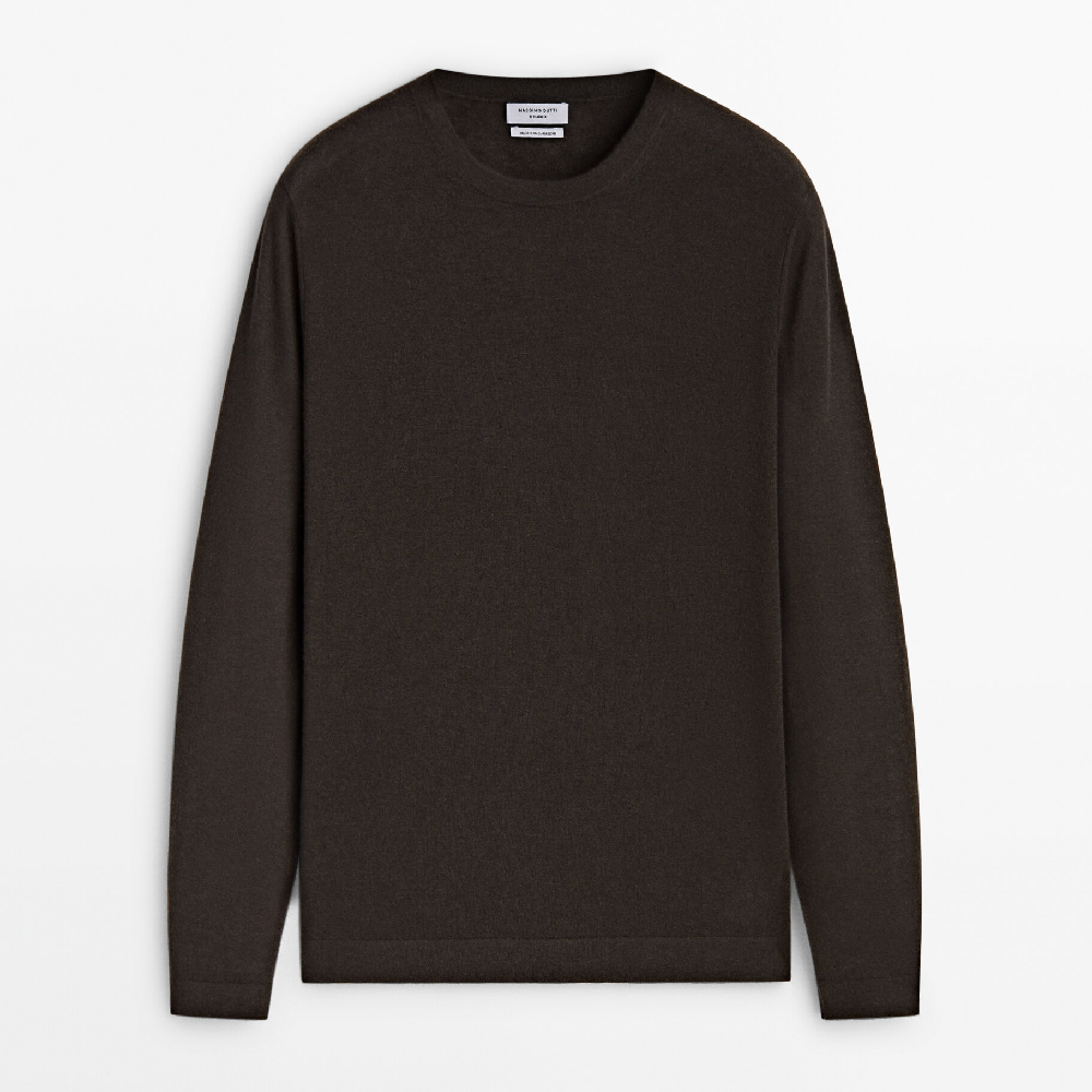 Свитер Massimo Dutti Extra Fine 100% Cashmere Wool - Studio, серо-коричневый свитер massimo dutti wool and cashmere древесный уголь