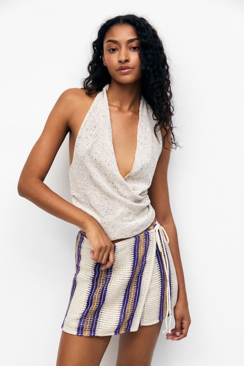 

Мини-юбка крючком с запахом Pull&Bear, в полоску