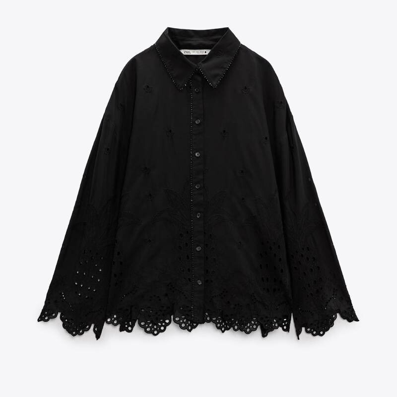 

Рубашка с вышивкой Zara, черный