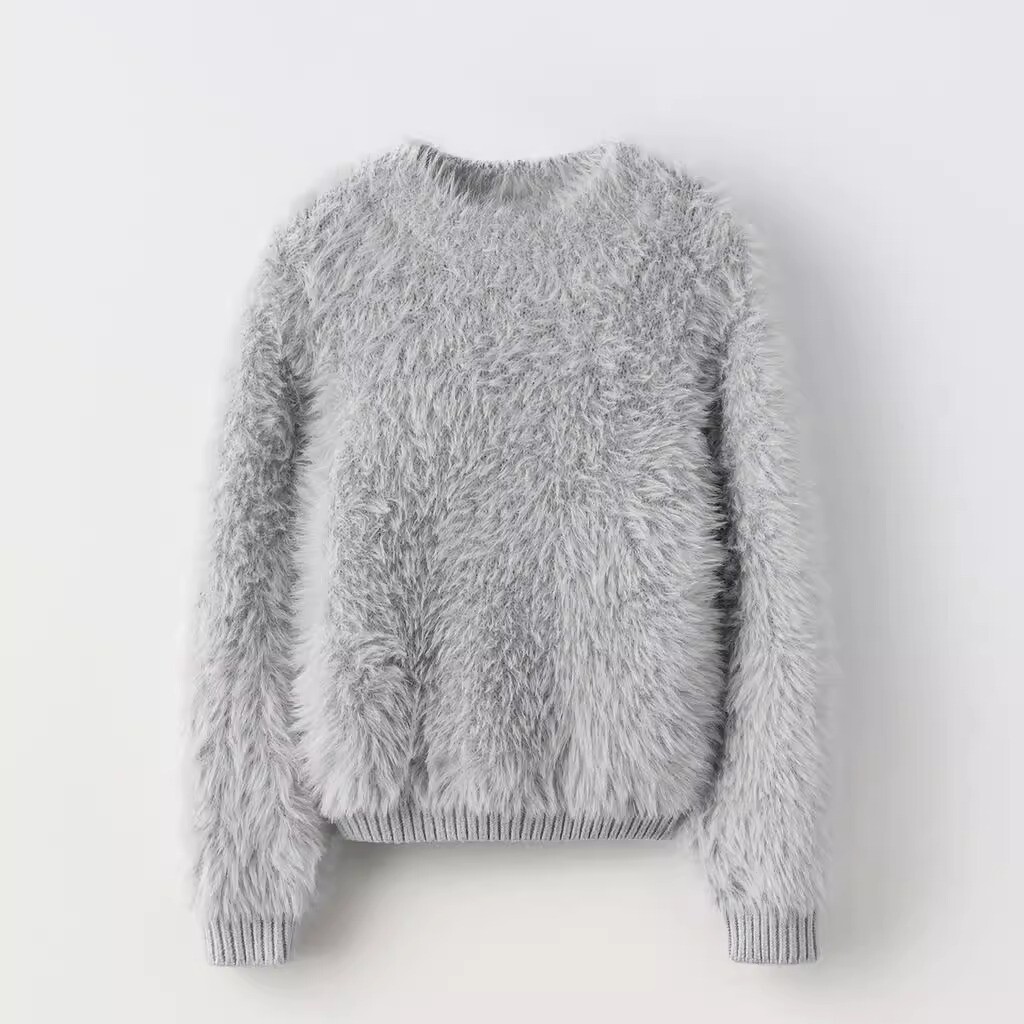 

Свитер ZARA Faux Fur Effect, серый